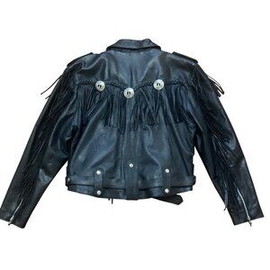 Antelope Creek Leather Fringe Jacket XL Black Western Moto Biker Southwest Grung